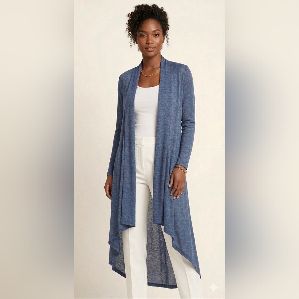 Essentials Milano Blue Lightweight Knit Hi-Low Duster Cardigan Size S